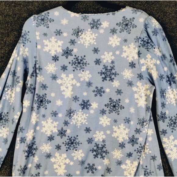 Vintage Flannel Nightgown Size PM Satin Ribbon Lace Embroidery Blue Snowflake - Picture 6 of 8